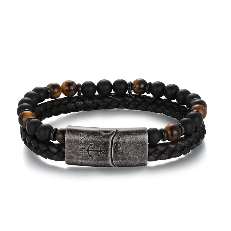 Armband Black Beach (Multistrang) Leder, Edelstahl, Onyx & Tiger-Eye (Kapitän rockt) - Image 7