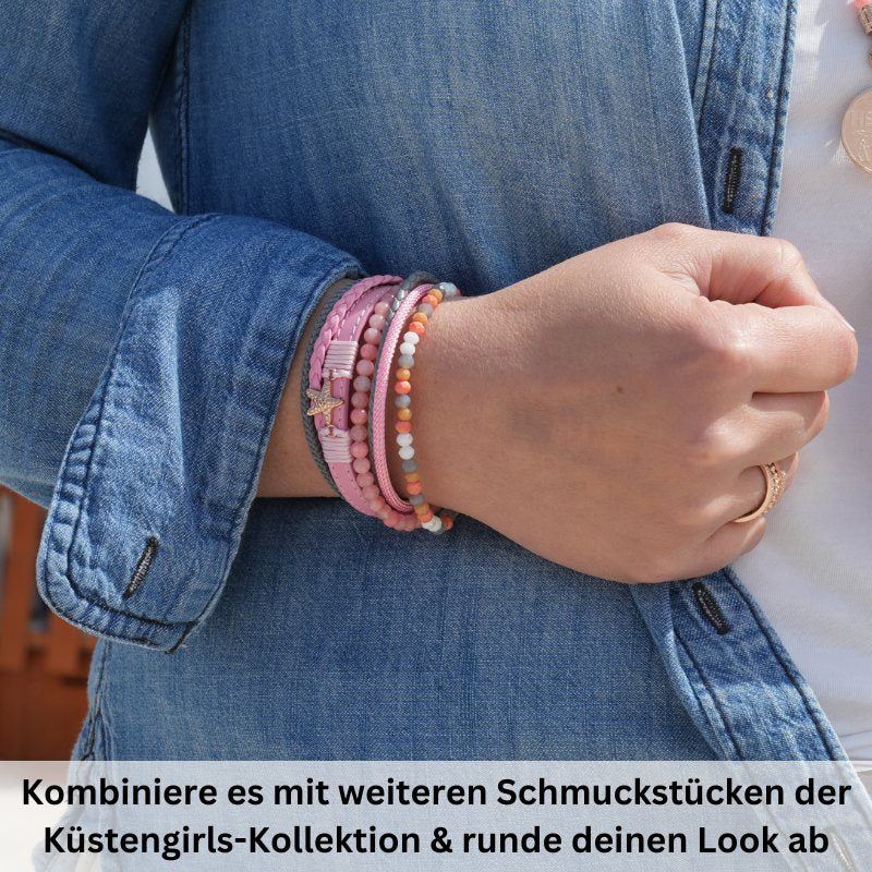 Armband Seestern (Multistrang) mit Segelseil, Leder & Pink Jade - Image 4