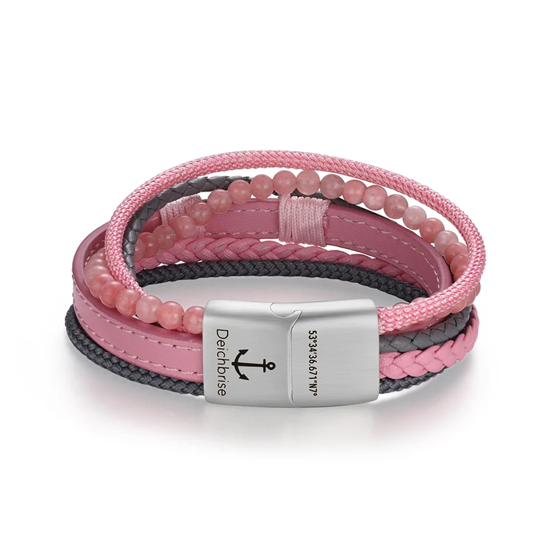 Armband Seestern (Multistrang) mit Segelseil, Leder & Pink Jade - Image 8
