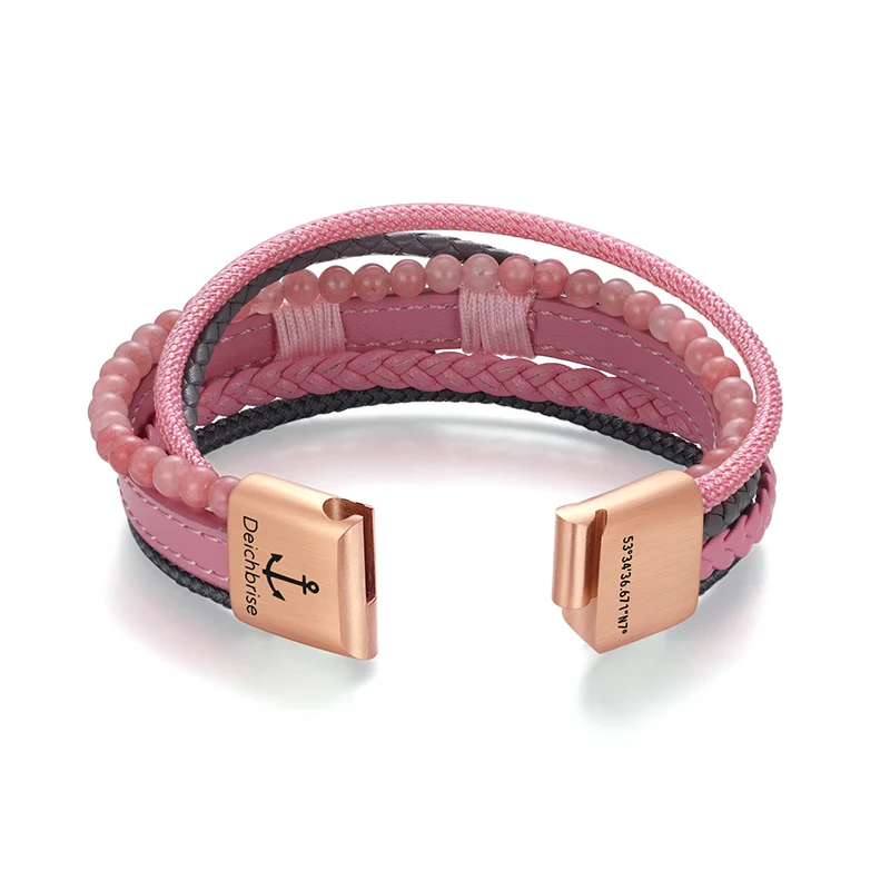 Armband Seestern (Multistrang) mit Segelseil, Leder & Pink Jade - Image 9