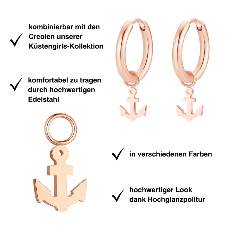 Charm für Ohrringe (Creolen) Anker aus Edelstahl (Paar) - Image 4