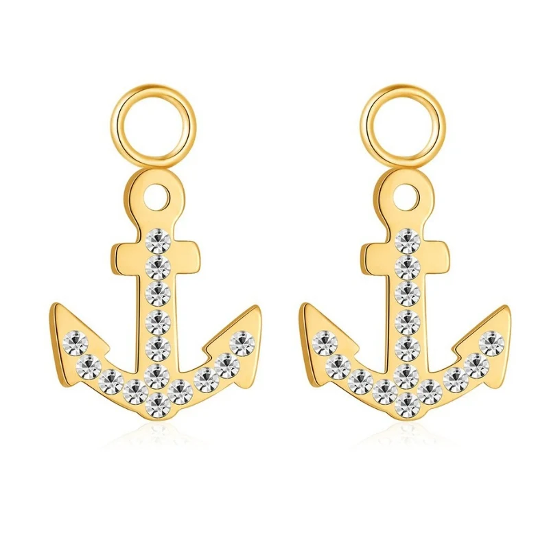 Charm für Ohrringe (Creolen) Anker (groß) aus Edelstahl mit Steinen (Paar) - Image 3