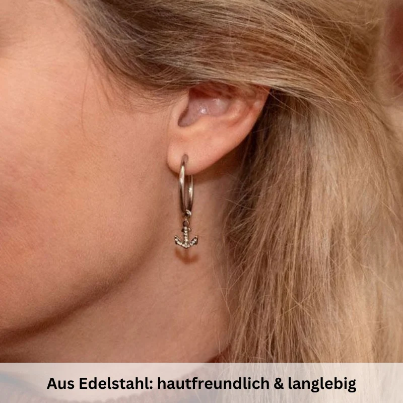 Charm für Ohrringe (Creolen) Anker (groß) aus Edelstahl mit Steinen (Paar) - Image 4