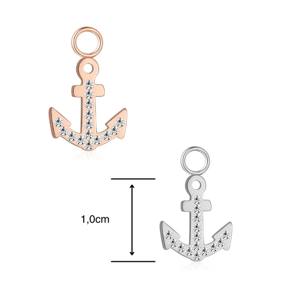 Charm für Ohrringe (Creolen) Anker (groß) aus Edelstahl mit Steinen (Paar) - Image 5