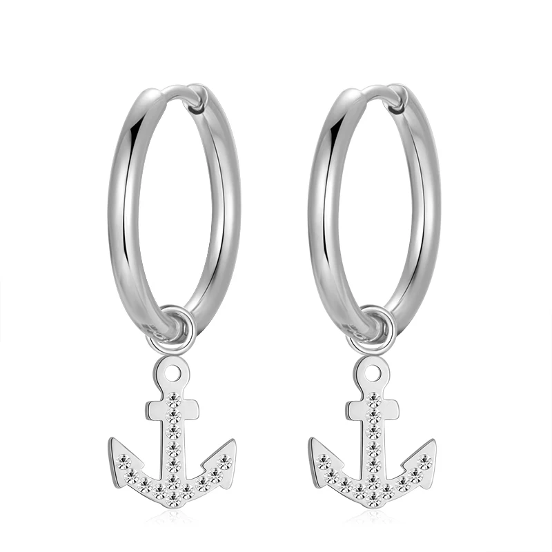 Charm für Ohrringe (Creolen) Anker (groß) aus Edelstahl mit Steinen (Paar) - Image 8