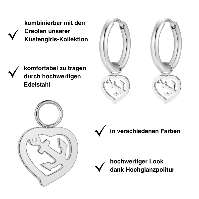 Charm für Ohrringe (Creolen) Ankerliebe aus Edelstahl (Paar) - Image 4