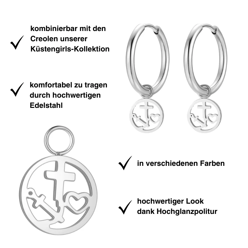 Charm für Ohrringe (Creolen) Glaube Liebe Hoffnung aus Edelstahl (Paar) - Image 3