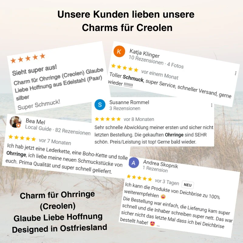 Charm für Ohrringe (Creolen) Glaube Liebe Hoffnung aus Edelstahl (Paar) - Image 8