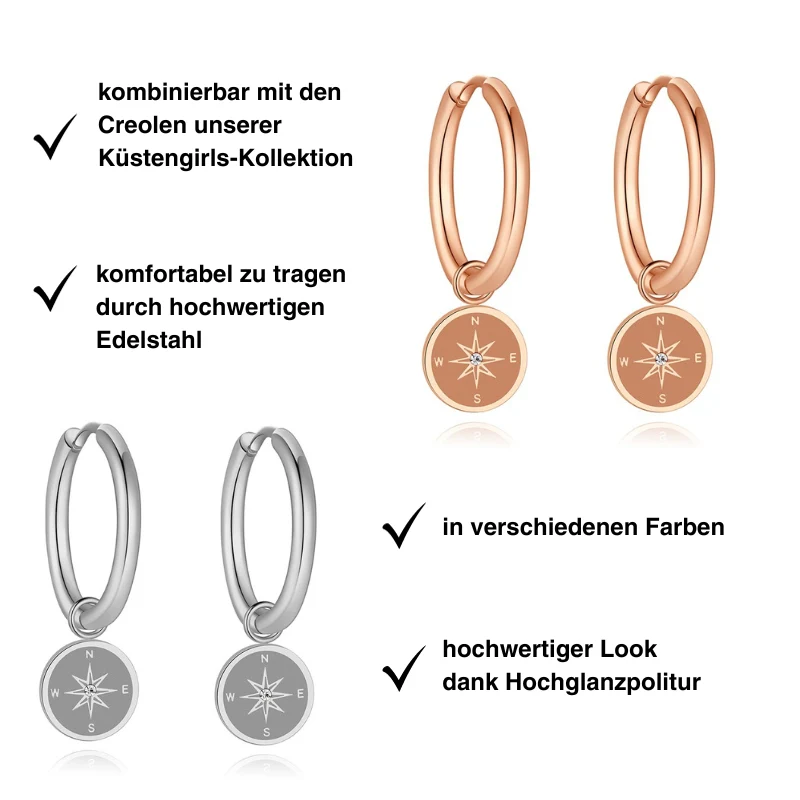 Charm für Ohrringe (Creolen) Kompass (mit Stein) aus Edelstahl (Paar) - Image 5