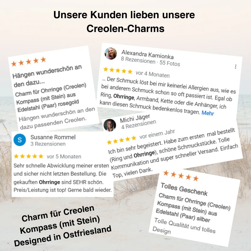 Charm für Ohrringe (Creolen) Kompass (mit Stein) aus Edelstahl (Paar) - Image 7