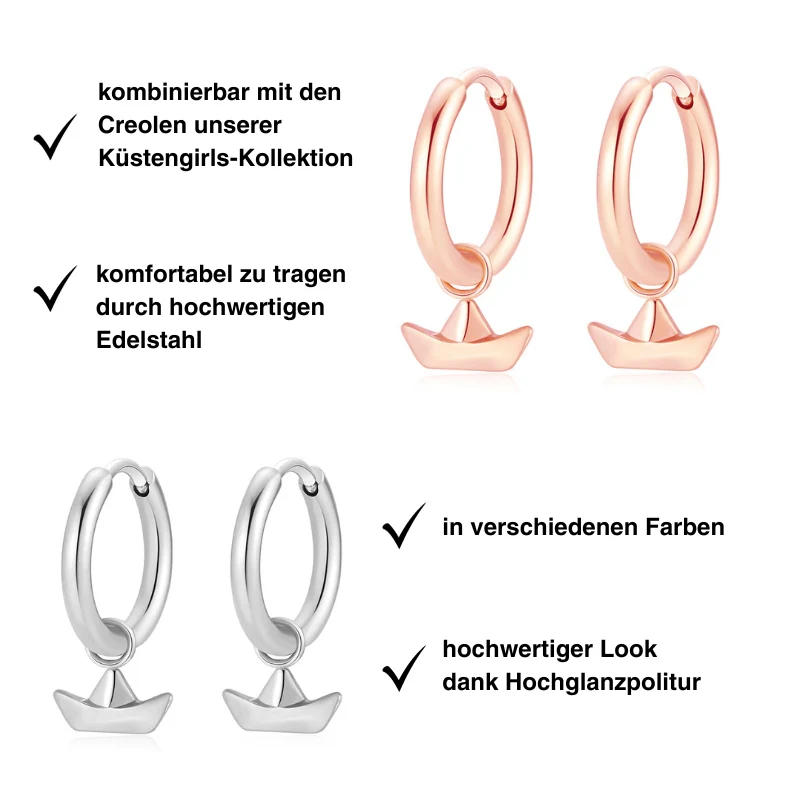 Charm für Ohrringe (Creolen) Papierschiffchen aus Edelstahl (Paar) - Image 4