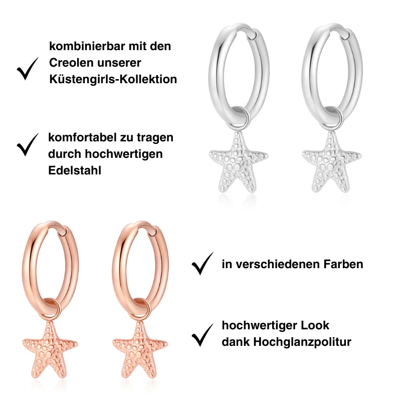 Charm für Ohrringe (Creolen) Seestern aus Edelstahl (Paar) - Image 9