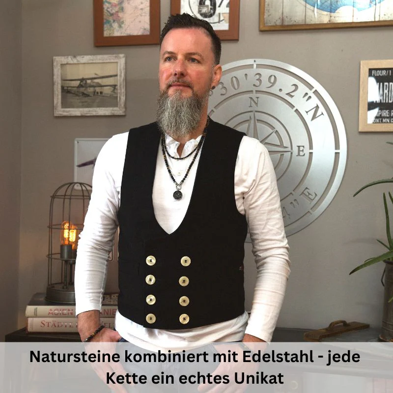 Kette Black Beach (6mm) mit Onyx, Tiger-Eye und Edelstahl-Beads (mit Rund-Karabiner) - Image 8