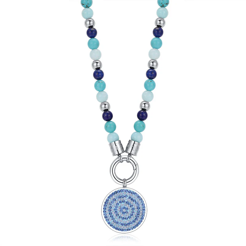 Kette Blue Playa mit Turquoise, Amazonit Jade, Lapis Lazuli und Edelstahl-Beads (mit Rund-Karabiner) - Image 3