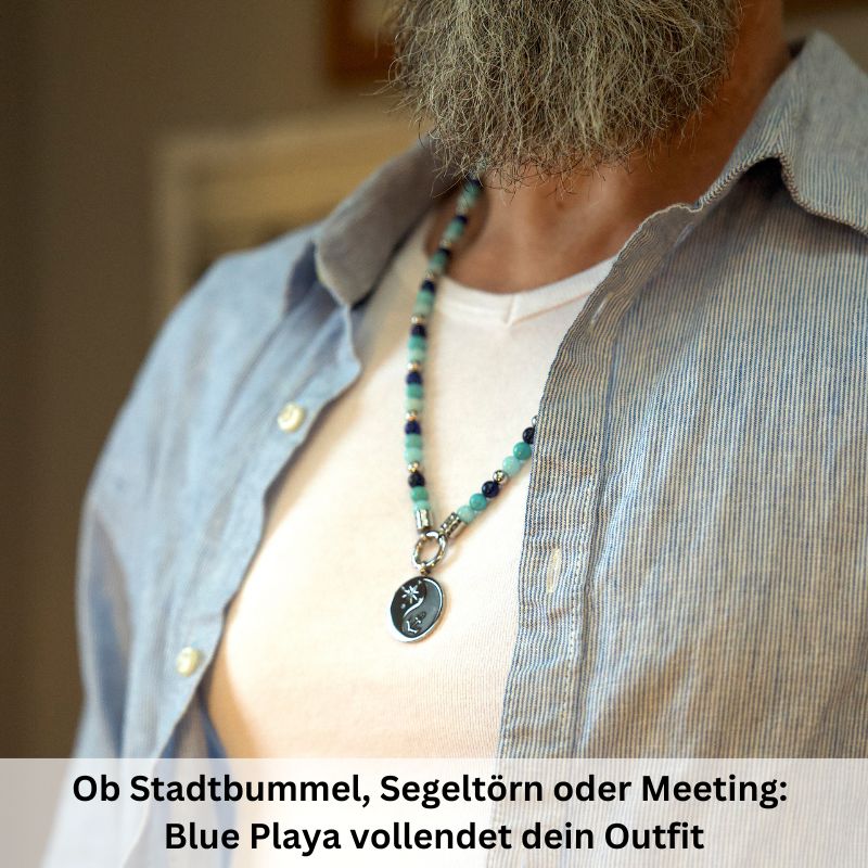 Kette Blue Playa mit Turquoise, Amazonit Jade, Lapis Lazuli und Edelstahl-Beads (mit Rund-Karabiner) - Image 4