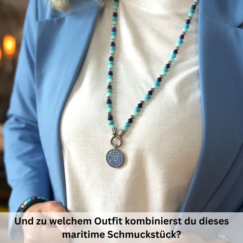 Kette Blue Playa mit Turquoise, Amazonit Jade, Lapis Lazuli und Edelstahl-Beads (mit Rund-Karabiner) - Image 8