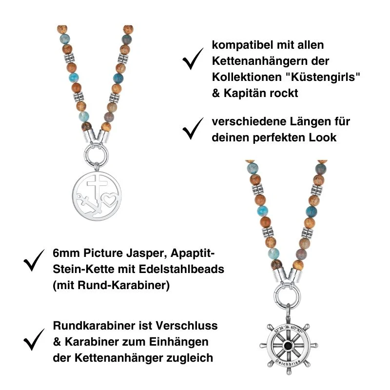 Kette Cala Mendia mit Picture Jasper, Apaptit und Edelstahl-Beads (mit Rund-Karabiner) - Image 5