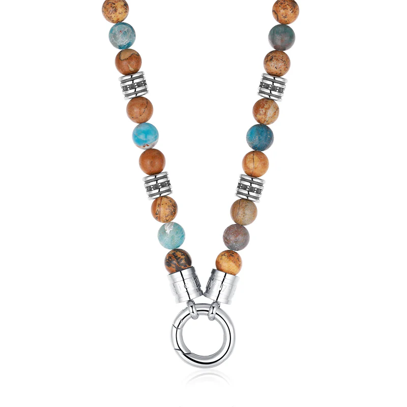 Kette Cala Mendia mit Picture Jasper, Apaptit und Edelstahl-Beads (mit Rund-Karabiner) - Image 8