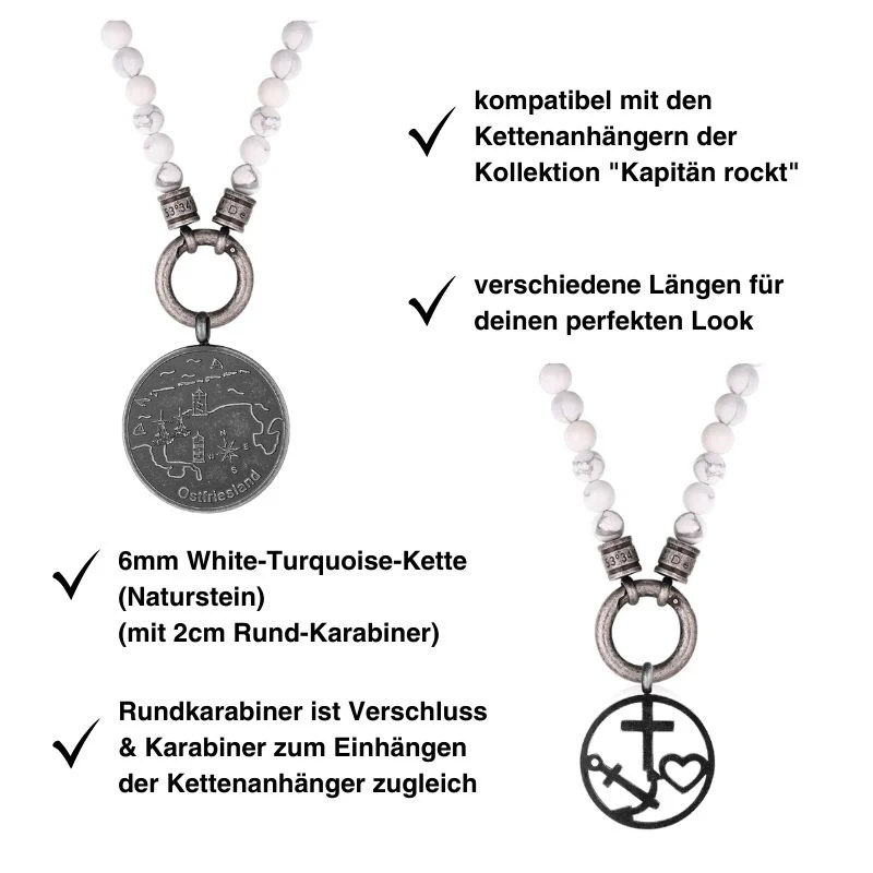 Kette Weisse Düne (mit Rund-Karabiner) aus Edelstahl & White-Turquoise-Beads - Image 3