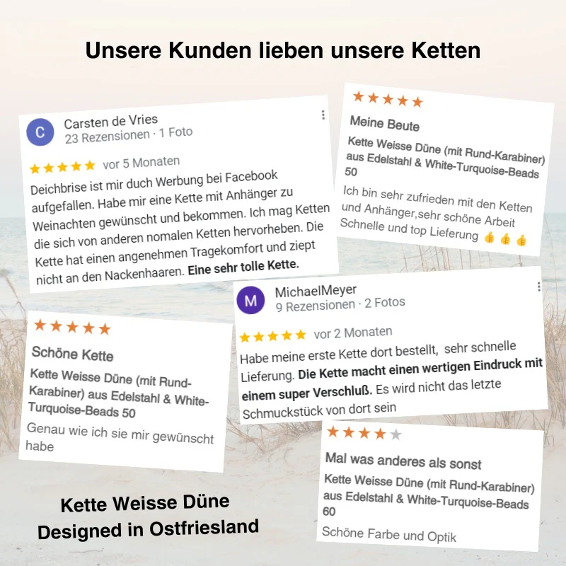 Kette Weisse Düne (mit Rund-Karabiner) aus Edelstahl & White-Turquoise-Beads - Image 7