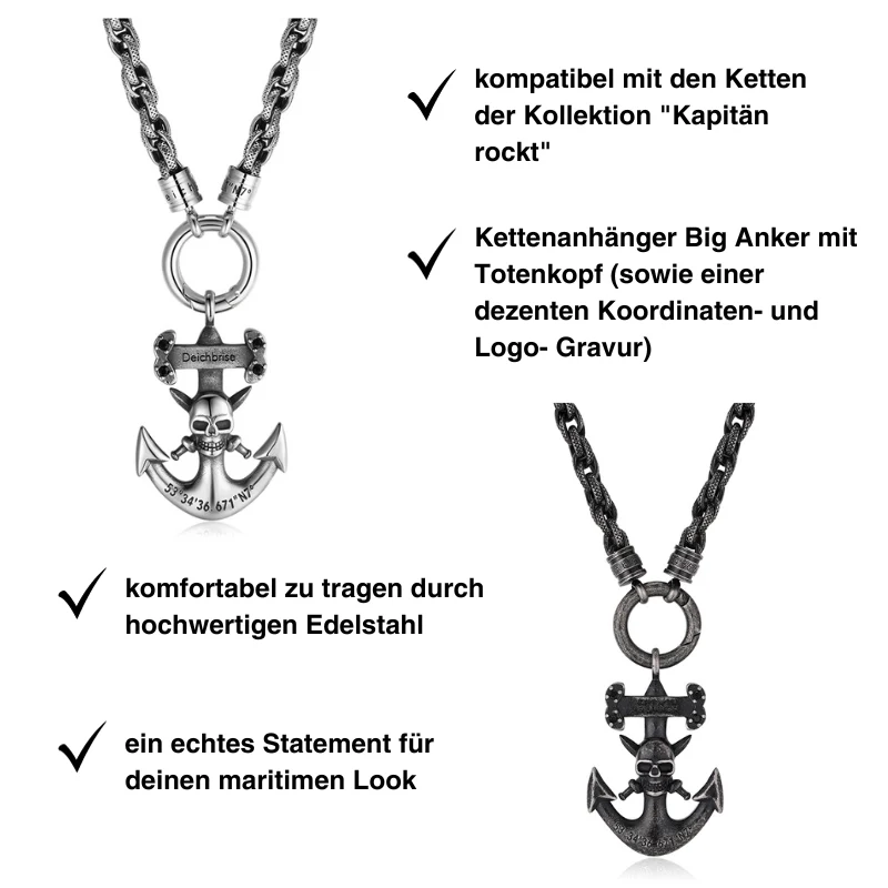 Kettenanhänger Big Anker mit Totenkopf aus Edelstahl - Image 6