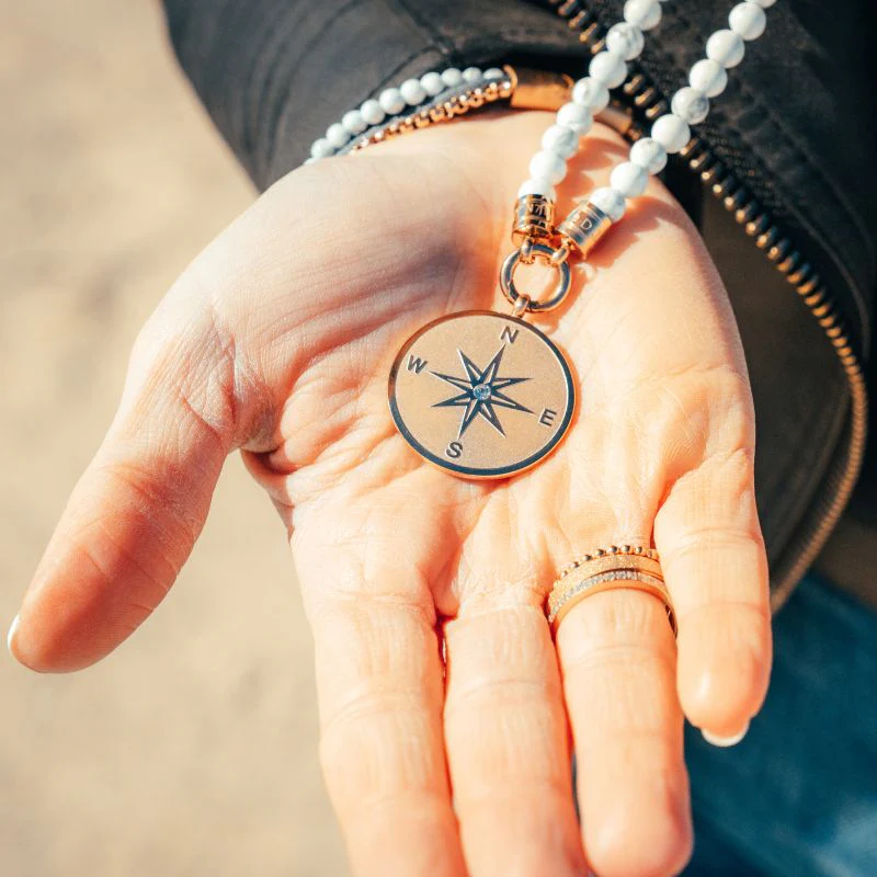 Kettenanhänger Kompass (groß) aus Edelstahl mit Stein - Image 3