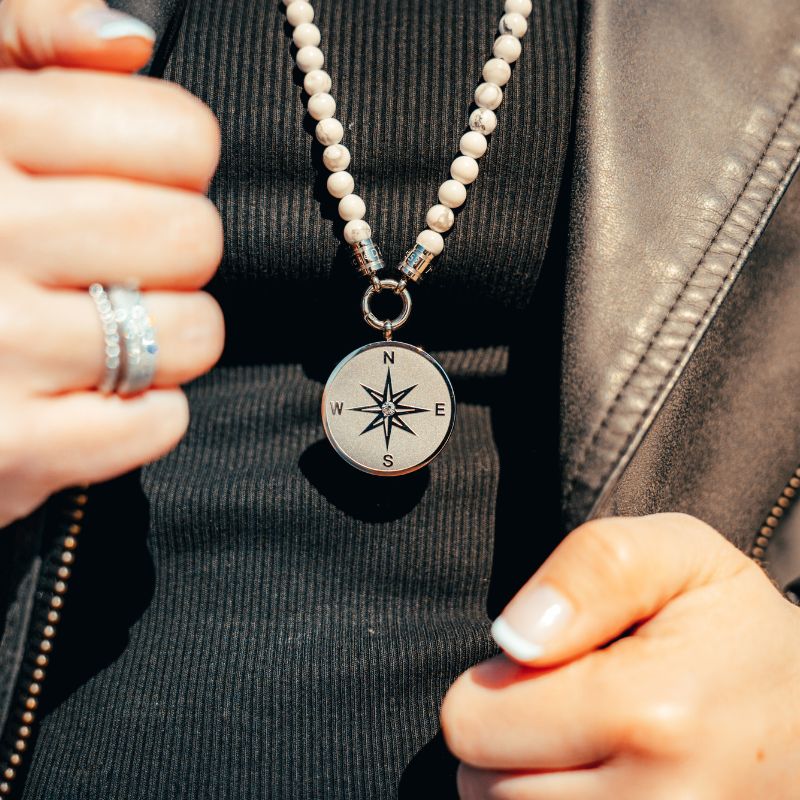 Kettenanhänger Kompass (groß) aus Edelstahl mit Stein - Image 4