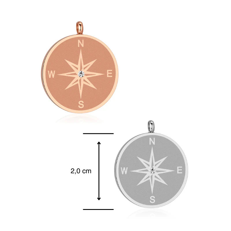 Kettenanhänger Kompass (klein) aus Edelstahl mit Stein - Image 5