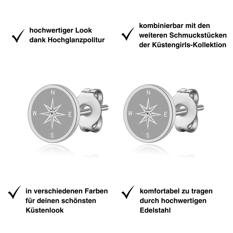 Ohrstecker Kompass (mit Stein) aus Edelstahl - Image 4